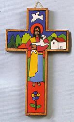 Latin American Painted Cross - 15 cm - Christ the Good Shepherd/Dove