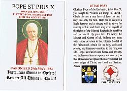 Pope St Pius X Relic Prayer Card