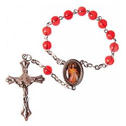 Red glass Divine Mercy single decade rosary